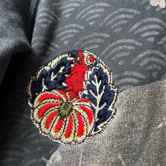 Y2K Rare Vintage Lucky Brand Asian Art Geisha Zip Up Hoodie Embroidered EUC Lg - Picture 11 of 16